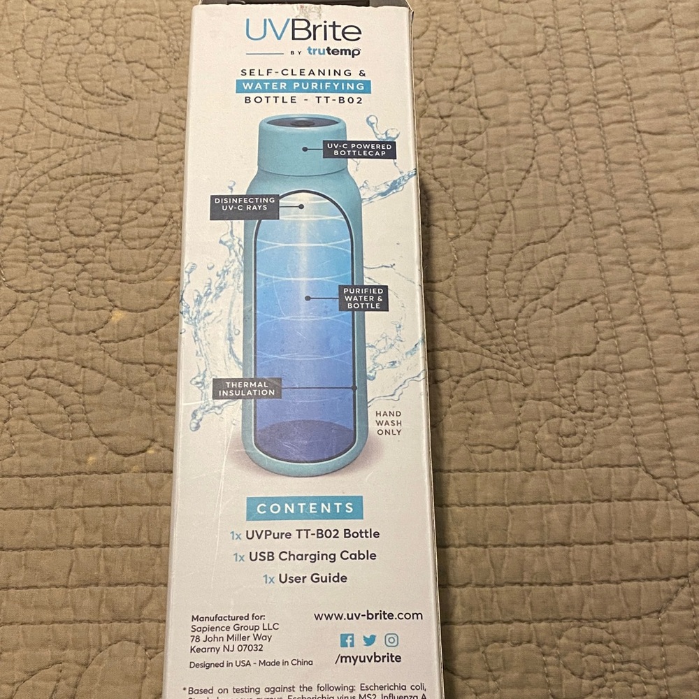 New UVBrite Black Self-Cleaning Water Bottle - Picture 4 of 12